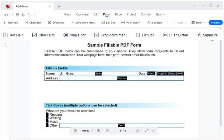 fill form on pdf