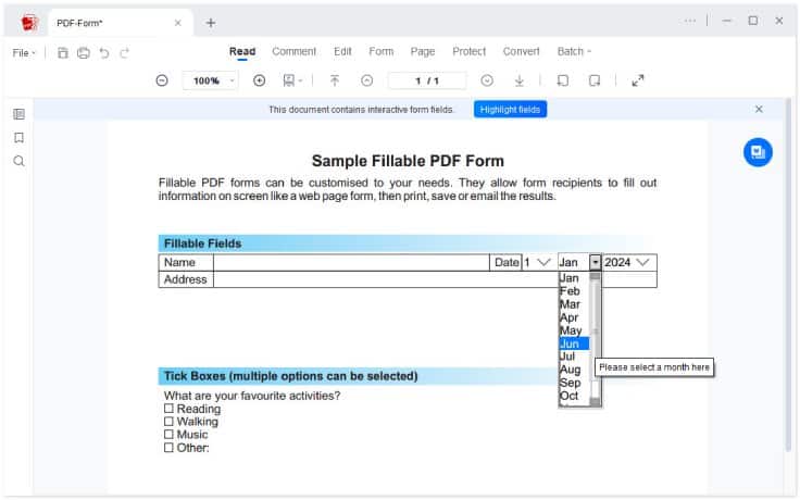 list box on pdf