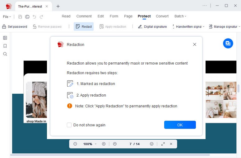 redact pdf feature