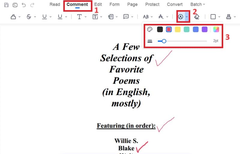 click comment, customize check mark and annotate