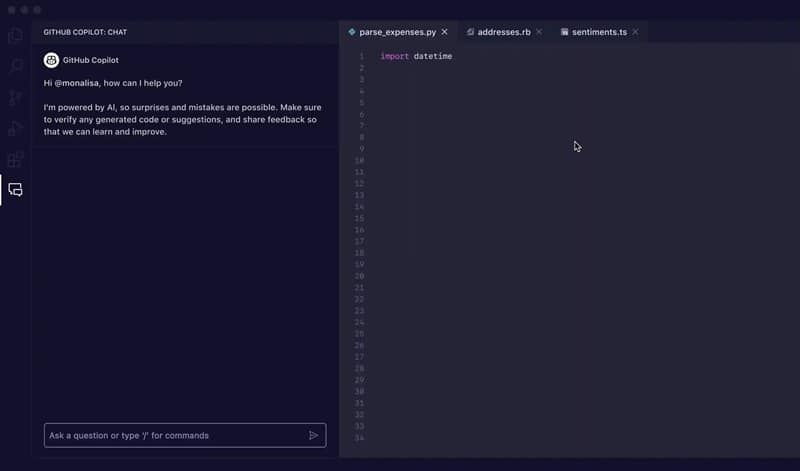 github copilot interface