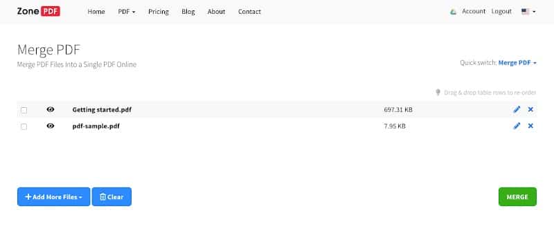 merge pdf interface