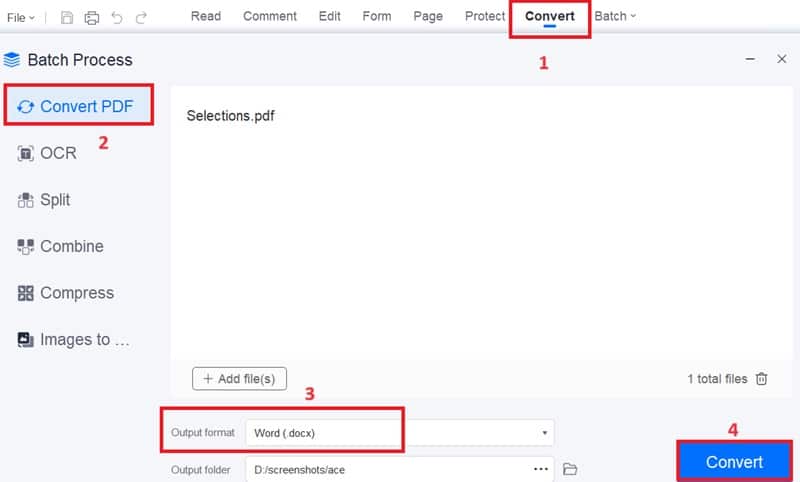 click convert pdf, select format and hit convert