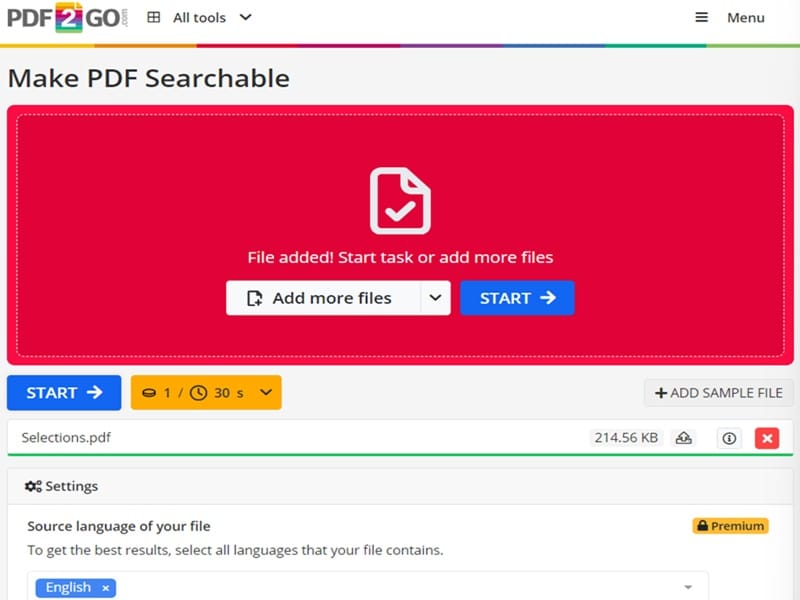 pdf2go interface
