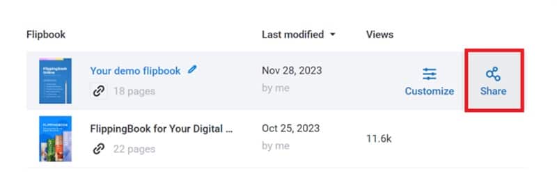 add pdf and click the share button