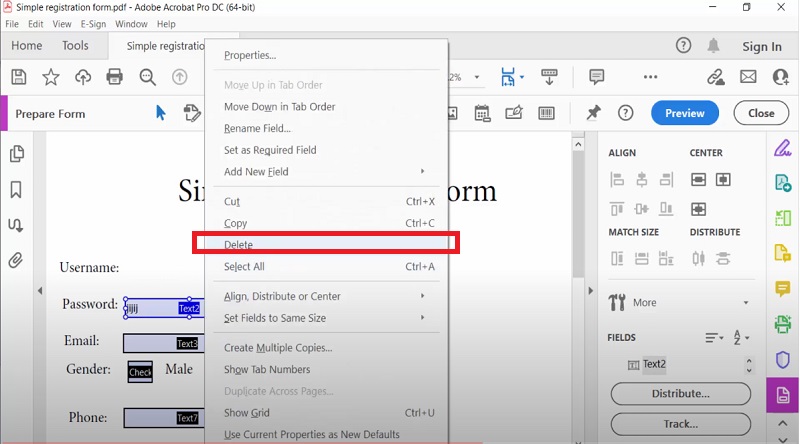delete fillable form fields