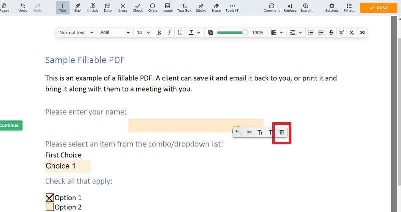 remove unwanted fillable fields