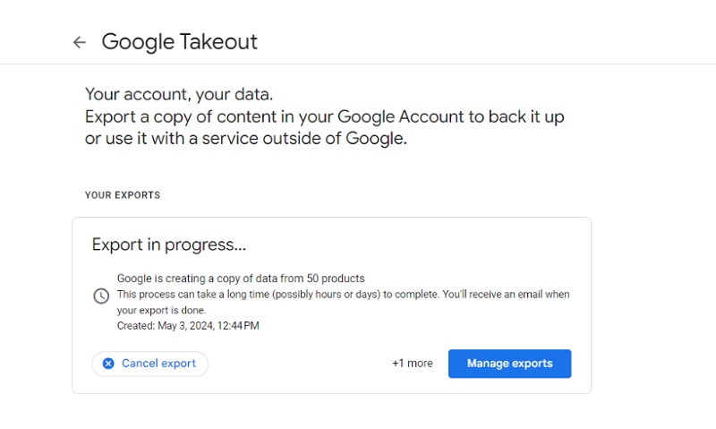 google takeout exporting email