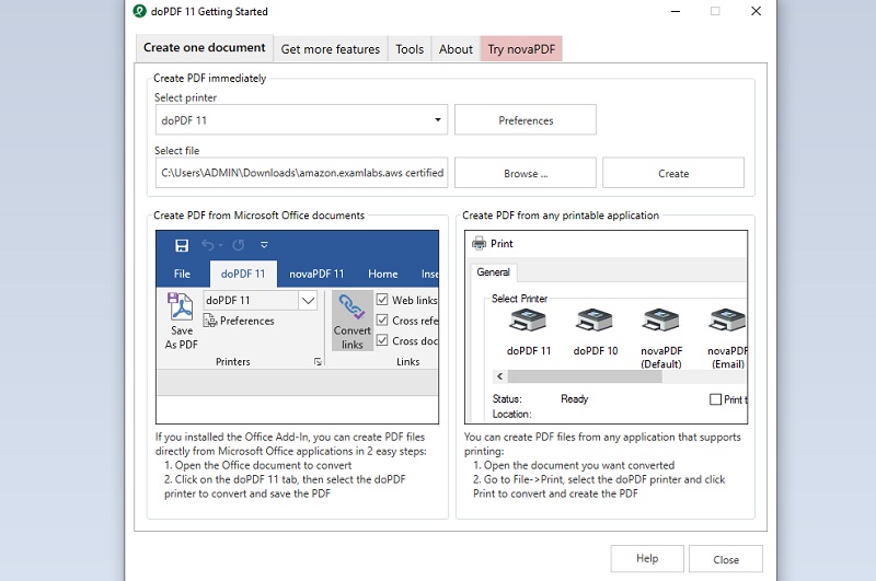 dopdf virtual print interface