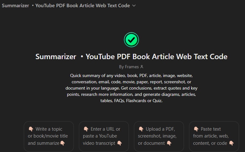 summarizer interface
