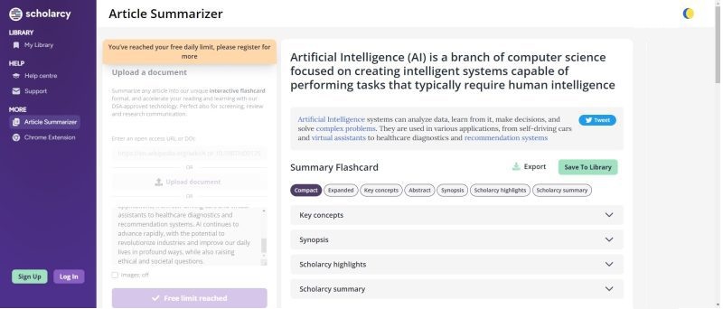 scholarcy interface