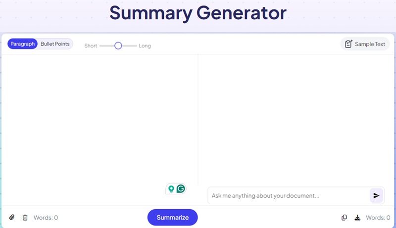 summary generator interface