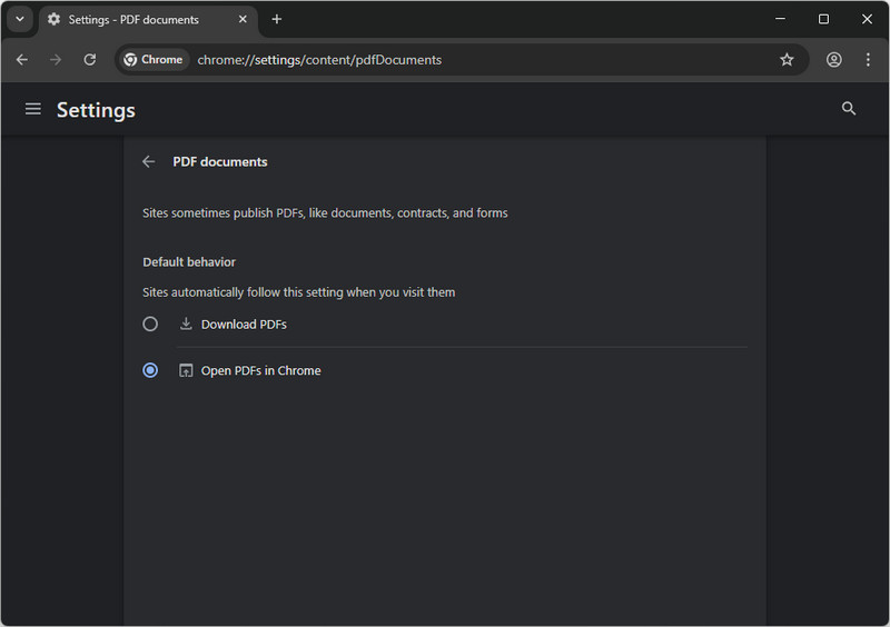 check if open pdfs in chrome is enabled