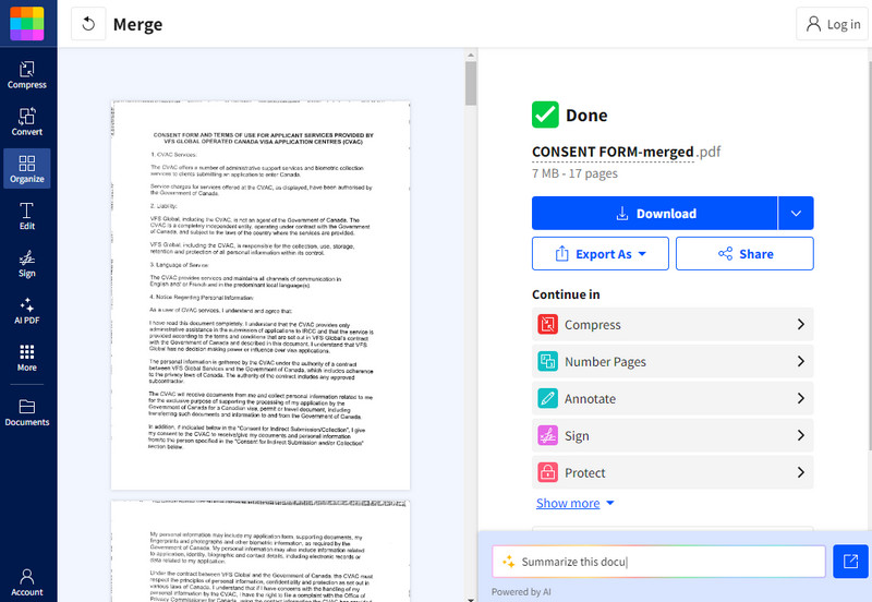 merge pdf using smallpdf online tool