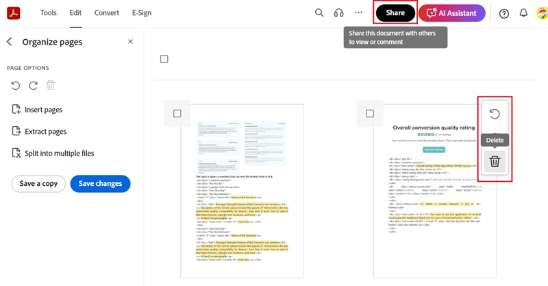 send one page of a pdf adobe acrobat