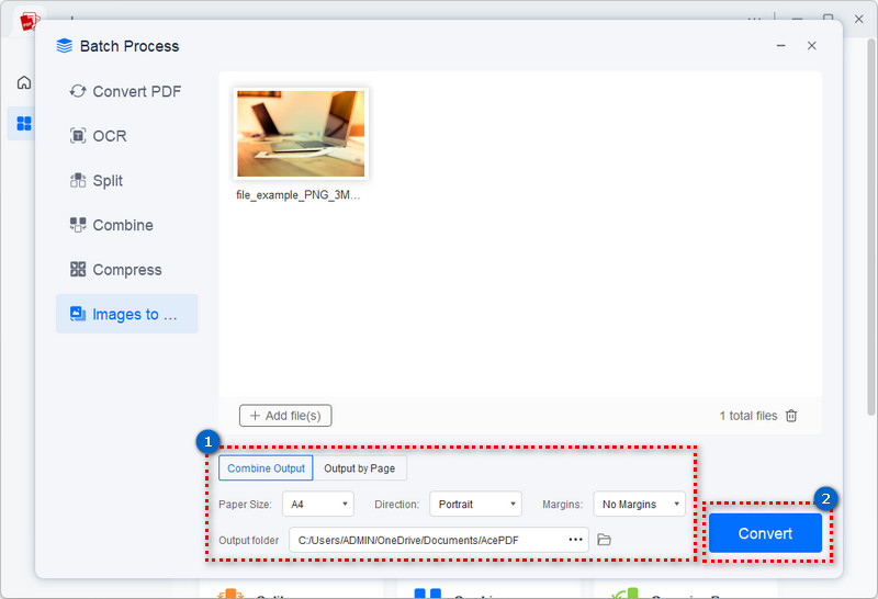 start to convert png to pdf