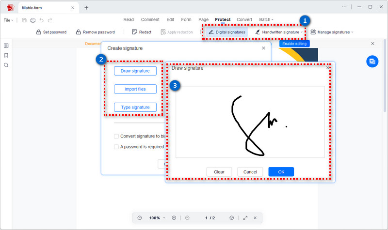 start signing the secured pdf