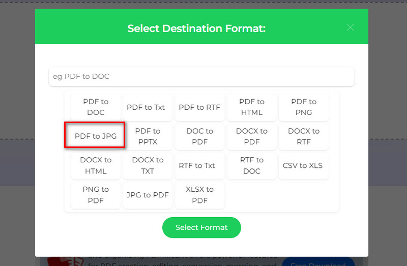 select pdf to jpg from the pop up menu