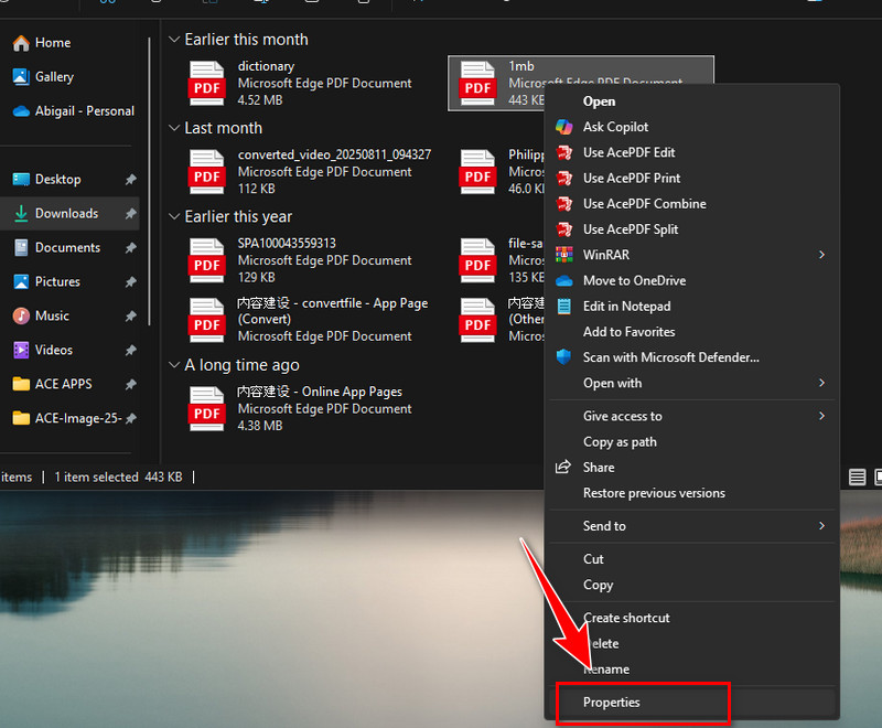 go to file properties