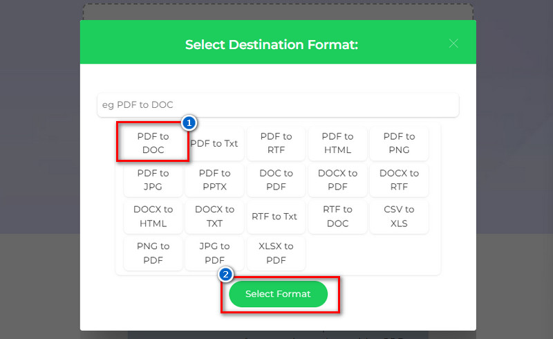 choose pdf to doc function and start conversion